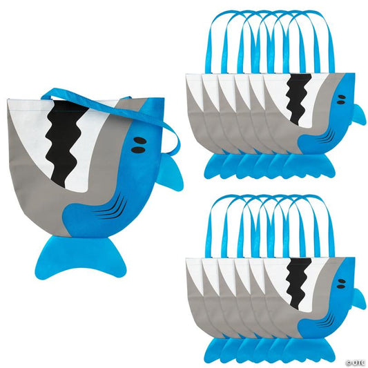 13 1/2" x 13" Large Shark Nonwoven Tote Bags - 12 Pc.