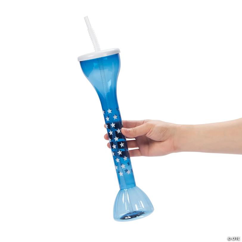 13" 20 oz. Patriotic Star Reusable Plastic Yard Glasses with Lids & Straws – 6 Ct.
