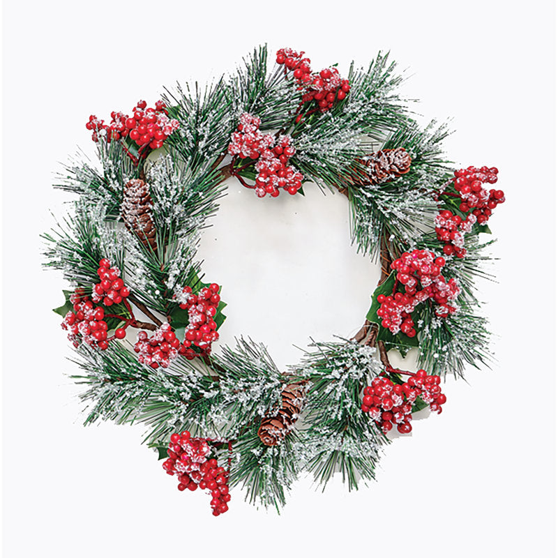 13" frosted pine Christmas wreath with berries