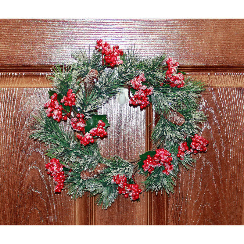 13" Artificial Christmas Mini Wreath with Snowy Berry & Pine