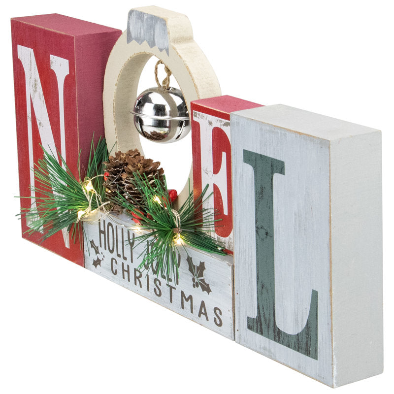 13" LED Lighted Noel Holly Jolly Christmas Sign with Jingle Bell