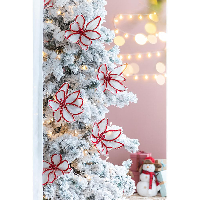Set of six 13-inch white and red artificial poinsettia stems