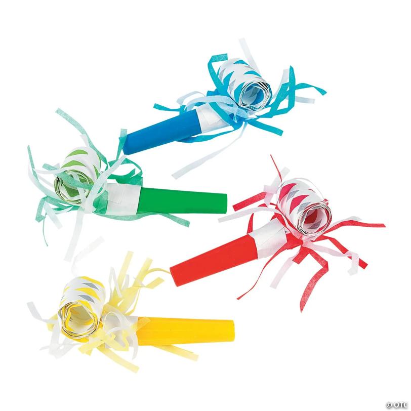 13" Bulk  72 Pc. Festive Red, Yellow, Blue & Green Blowouts with Fringe | USA Decoration®