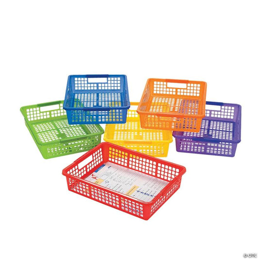 13" x 9 3/4" Classroom Storage Solid Color Plastic Baskets with Handles - 6 Pc.