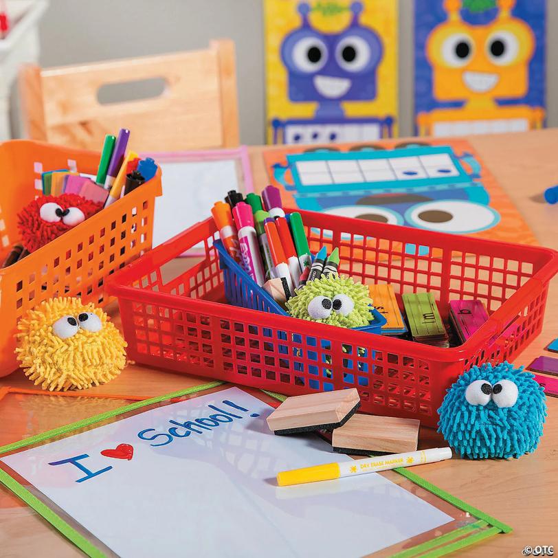 13" x 9 3/4" Classroom Storage Solid Color Plastic Baskets with Handles - 6 Pc.