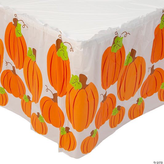 14 ft. x 29" Plastic Orange Pumpkins Print Fall Themed Table Skirt