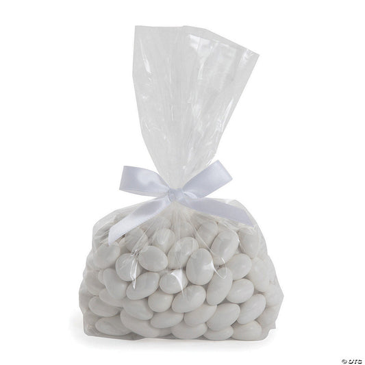 5 1/2" x 11" Bulk Medium Clear Cellophane Bags with White Bow Kit for 50