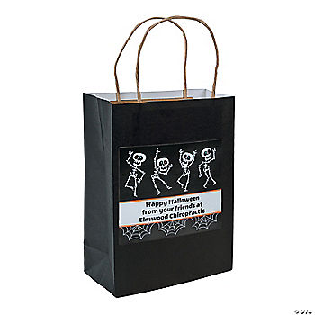 Medium Personalized Skeleton Halloween Kraft Paper Gift Bags - 12 Pc. halloween