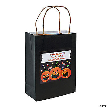 Personalized Medium Jack-o’-Lantern Kraft Paper Gift Bags - 12 Pc. halloween