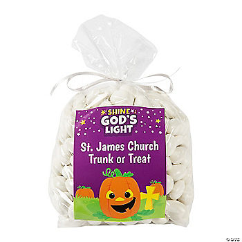 Bulk 50 Pc. Personalized Medium Religious Pumpkin Cellophane Gift Bag Kit halloween