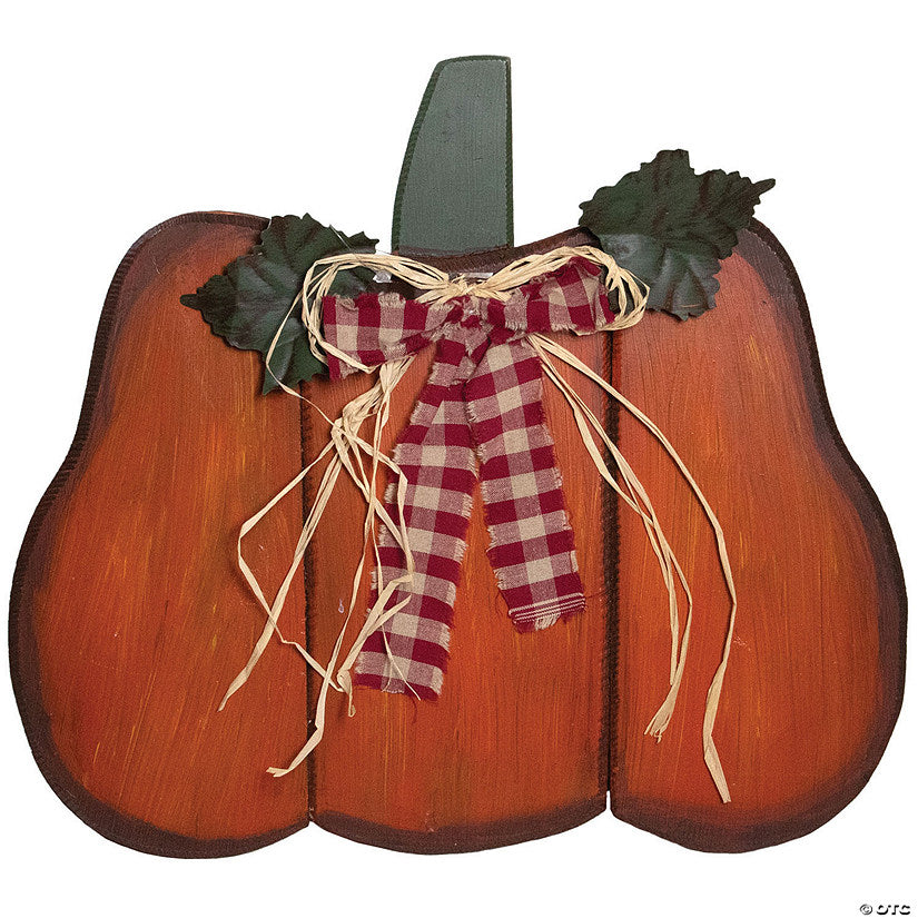1 Piece(s): Northlight 10" Green and Orange Fall Harvest Wood Pumpkin | USA Decoration®
