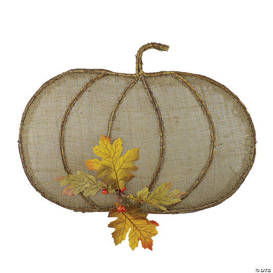1 Piece(s): Northlight 19" Beige Burlap and Vine Pumpkin Fall Harvest Wall Hanging | USA Decoration®
