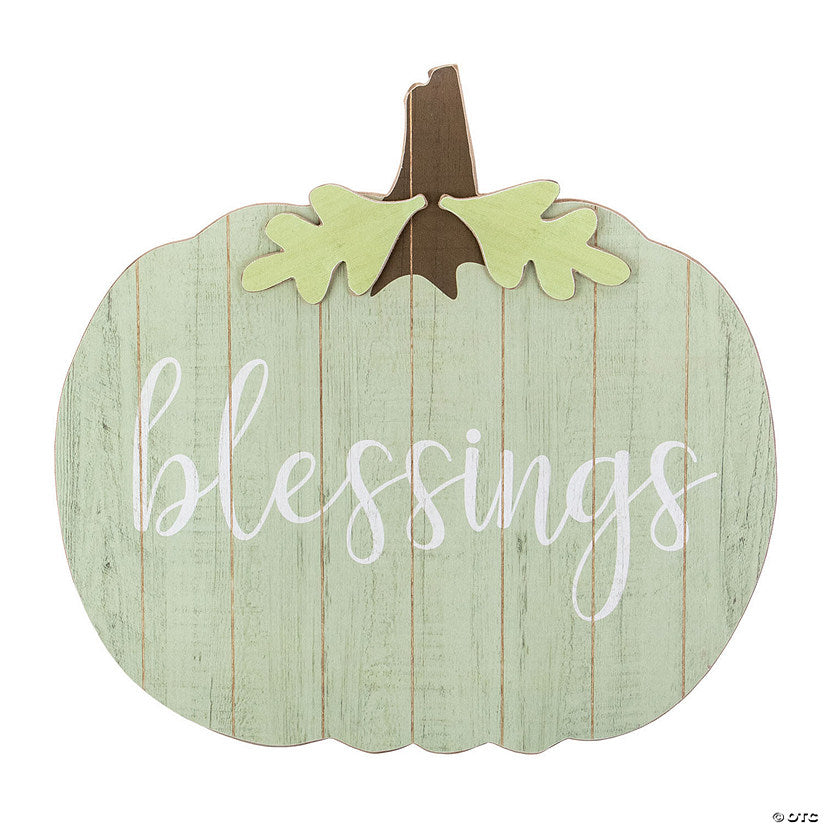 1 Piece(s): Northlight 20" Wooden Blessings Pumpkin Thanksgiving Hanging Wall Sign | USA Decoration®