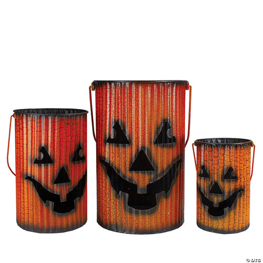 3 Piece(s): Northlight 3 Piece Black and Orange Metal Pumpkin Lantern Set Halloween Decoration | USA Decoration®