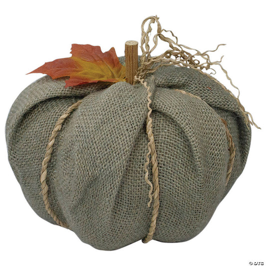 1 Piece(s): Northlight 6.75" Green Burlap Autumn Harvest Table Top Pumpkin | USA Decoration®