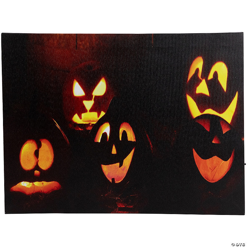 1 Piece(s): Northlight LED Lighted Silly and Spooky Jack-O-Lanterns Halloween Canvas Wall Art 15.75" x 12 | USA Decoration®