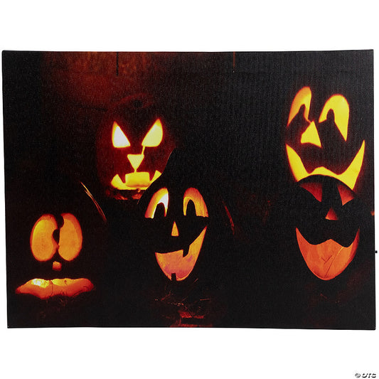 1 Piece(s): Northlight LED Lighted Silly and Spooky Jack-O-Lanterns Halloween Canvas Wall Art 15.75" x 12 | USA Decoration®