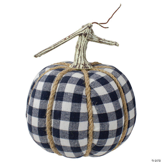 1 Piece(s): Northlight Dark Blue and White Plaid Fall Harvest Tabletop Pumpkin | USA Decoration®