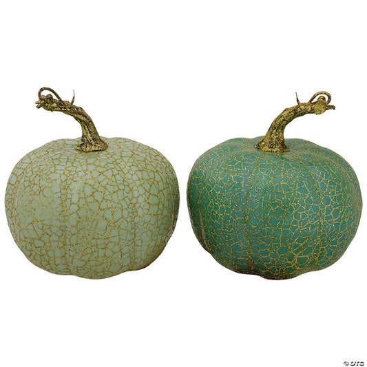 1 Set(s): Northlight Set of 2 Green Fall Harvest Tabletop Pumpkins 5 | USA Decoration®