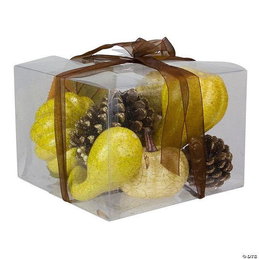 1 Set(s): Northlight Set of 12 Crackled and Glittered Fall Pumpkin Gourd Berry Pine Cone Decoration Set | USA Decoration®