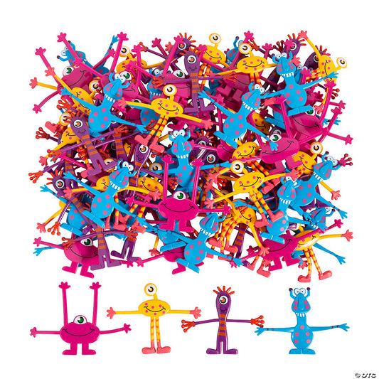 144 Piece(s): 3 3/4" - 4 1/2" Bulk 144 Pc. Wacky Monster Multicolor Vinyl Bendables | USA Decoration®
