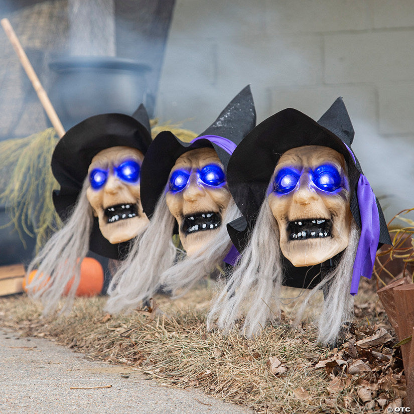 2 Ft. Light-Up Witch Head Yard Stake Halloween Decorations - 3 Pc. | USA Decoration®