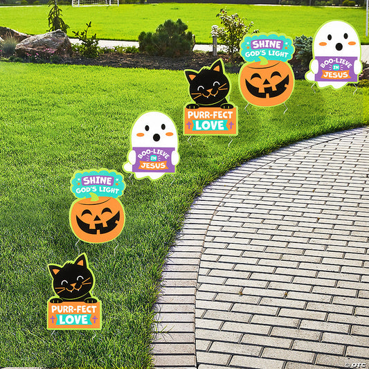 6 Piece(s): 8" - 11" Religious Halloween Sidewalk Yard Signs - 6 Pc. | USA Decoration®