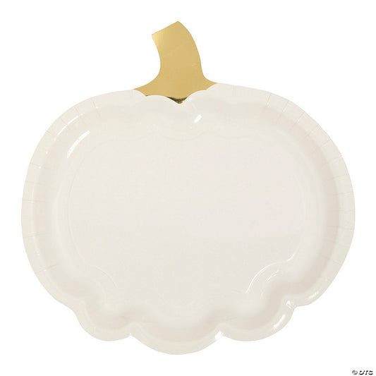 Lil’ Pumpkin White & Gold Paper Dinner Plates - 8 Ct. | USA Decoration®