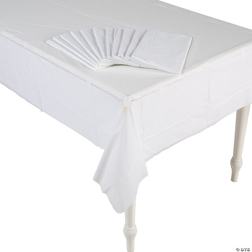 54" x 108" Bulk White Plastic Tablecloths - 12 Pc.