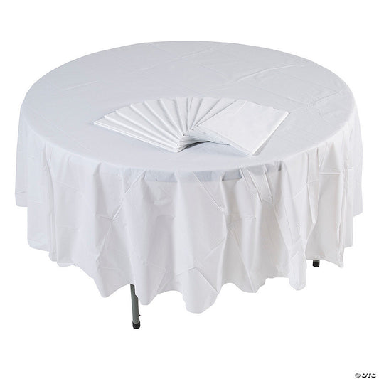 Bulk 12 Pc. 82" White Round Plastic Tablecloths