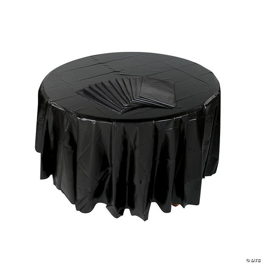 Bulk 12 Pc. 82" Black Round Plastic Tablecloths | USA Decoration®
