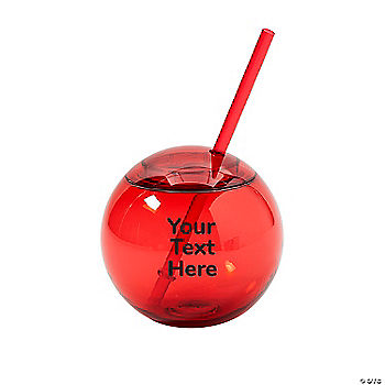 15 oz. Personalized Open Text Red Round Reusable Plastic Cups with Lids & Straws - 50 Ct.