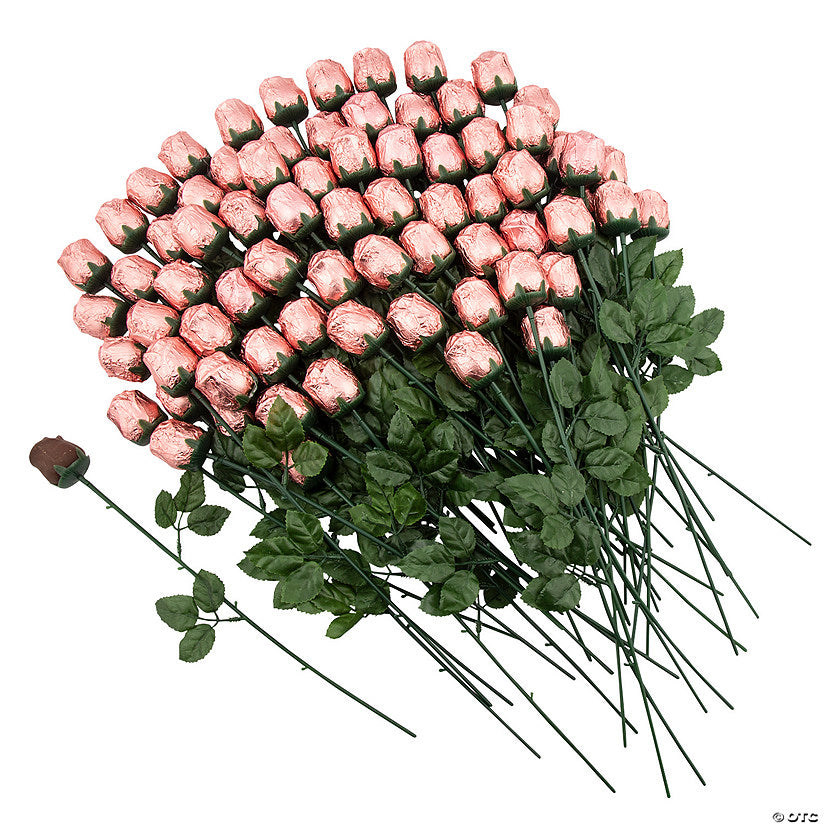 2 lbs. 10 oz. Pink Foil-Wrapped Chocolate Roses - 72 Pc.