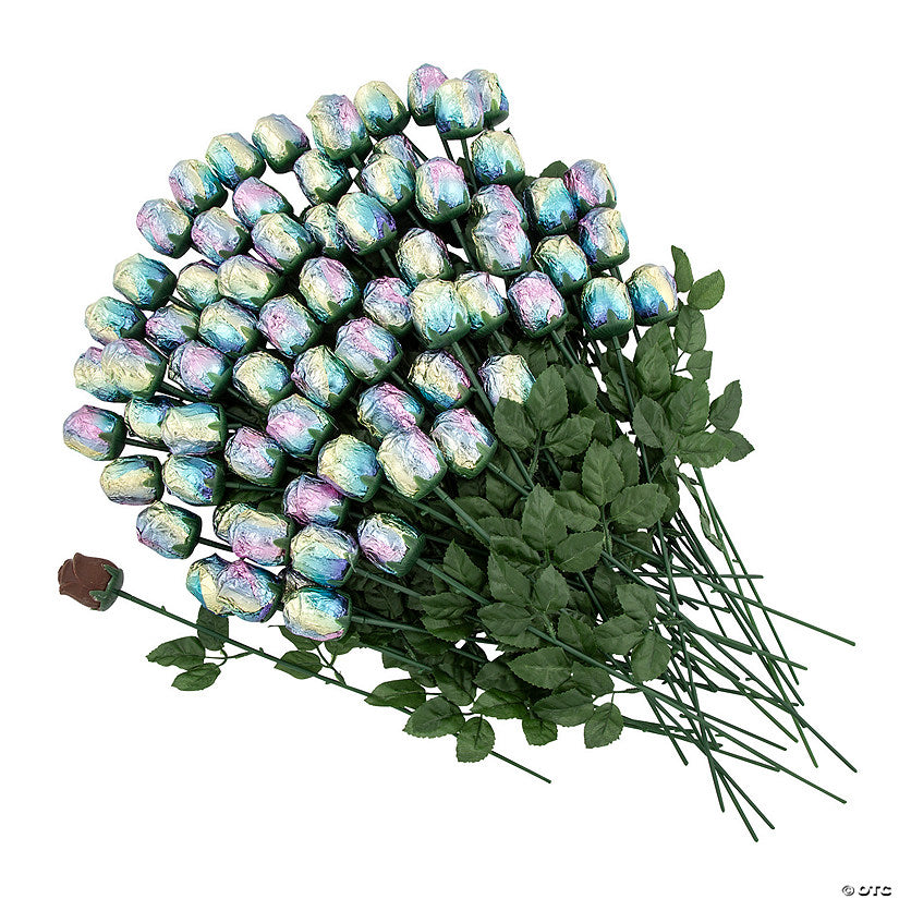 2 lbs. 10 oz. Iridescent Foil-Wrapped Chocolate Roses - 72 Pc.