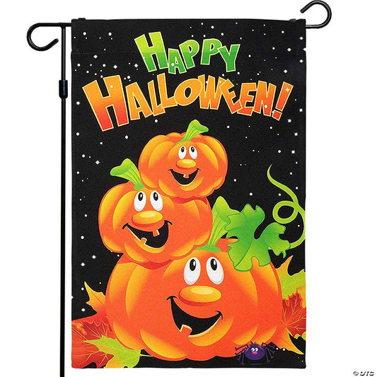 1 Piece(s): G128 Halloween Garden Flag, Happy Halloween Quote with Pumpkins Garden Yard Decorations, Rustic Holiday Seasonal Outdoor Flag 12 x 18 Inch | USA Decoration®