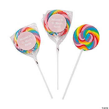 Personalized Open Text Large Swirl Lollipops - 24 Pc. | Cherry Flavor | USA Decoration®