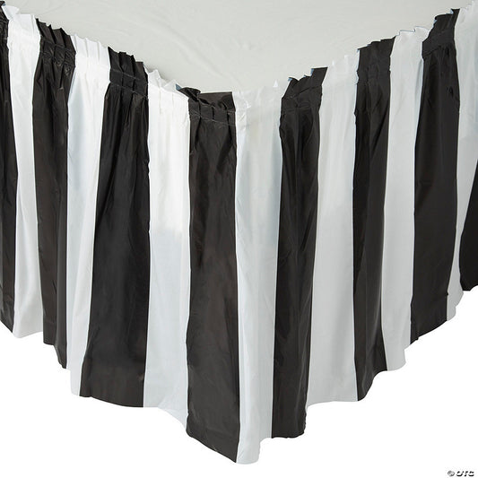 1 Piece(s): 14 ft. x 29" Black & White Striped Plastic Table Skirt | USA Decoration®