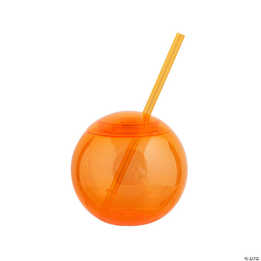 15 oz. Orange Round Reusable Plastic Cups with Lids & Straws - 25 Ct. | USA Decoration®