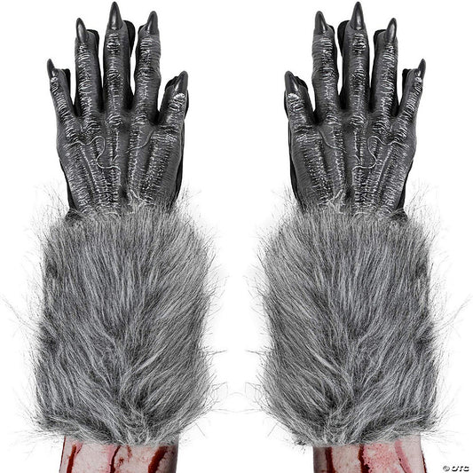 Skeleteen Werewolf Hand Costume Gloves - Grey Hairy Wolf Claw Hands Paws Monster Costume Accessories for Kids and Adults