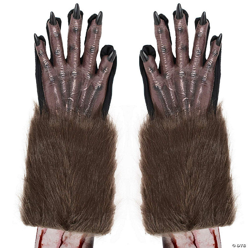Skeleteen Werewolf Hand Costume Gloves - Brown Hairy Wolf Claw Hands Paws Monster Costume Accessories for Kids and Adults | USA Decoration®