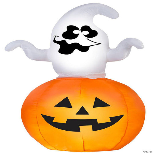 1 Piece(s): Gemmy Animated Airblown Spinning Ghost in Pumpkin 5.5 ft Tall Multicolored | USA Decoration®