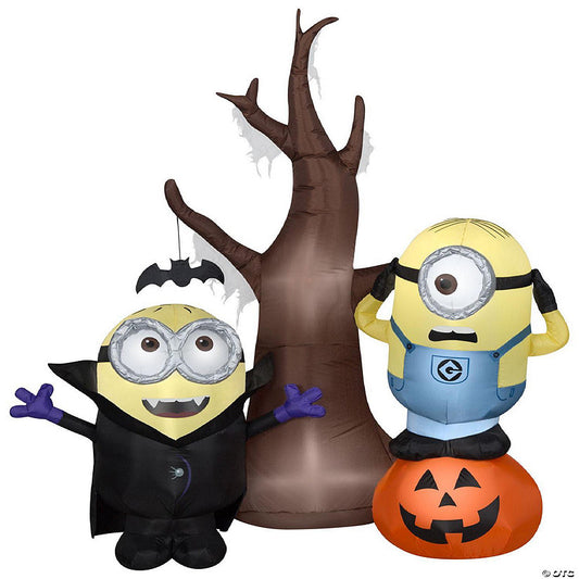 Gemmy Airblown Minions with Tree and Pumpkin Scene Universal 5.5 ft Tall Multicolored | USA Decoration®