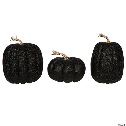 1 Piece(s): Vickerman 8" Black Pumpkins Assorted Set of 3. | USA Decoration®