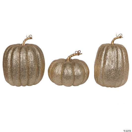 1 Piece(s): Vickerman 8" Champagne Pumpkins Assorted Set of 3. | USA Decoration®