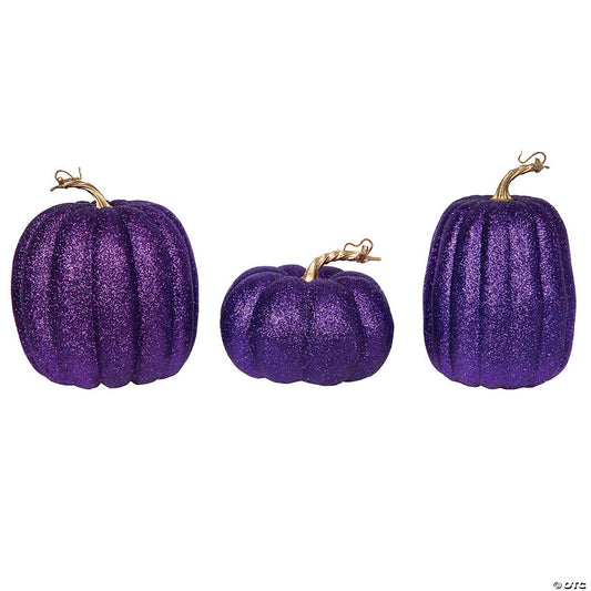 1 Piece(s): Vickerman 8" Purple Pumpkins Assorted Set of 3. | USA Decoration®
