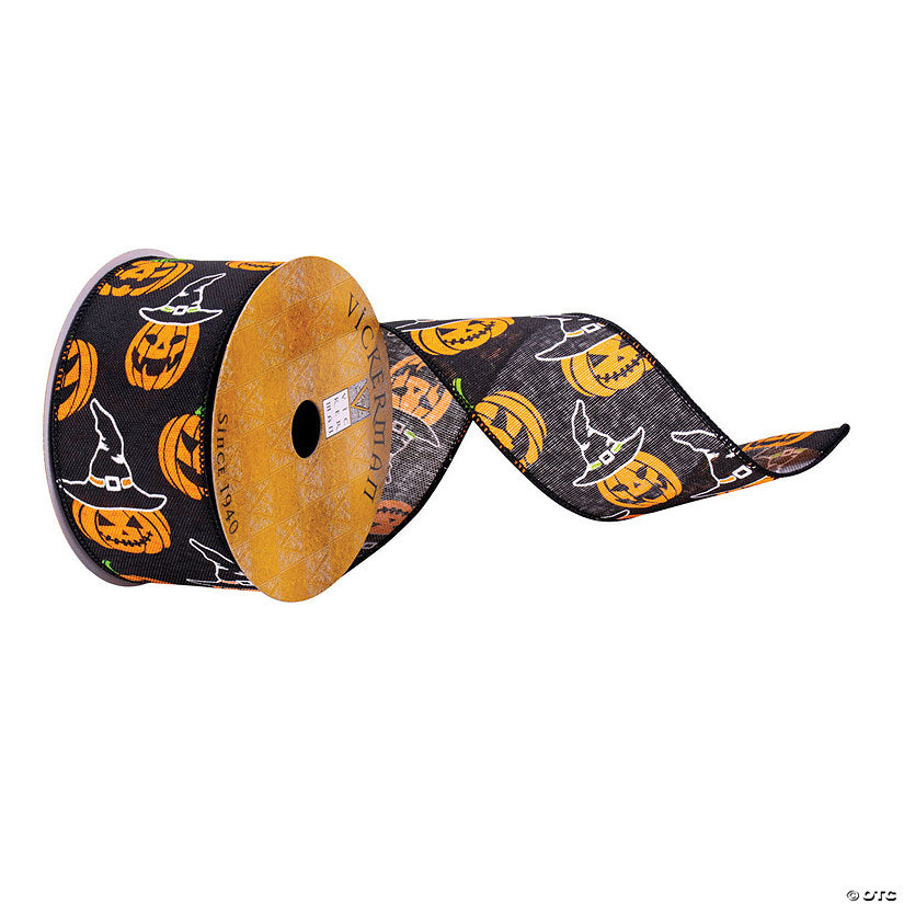 1 Piece(s): Vickerman 2.5" x 10 Yards Black Jack O Lantern Ribbon | USA Decoration®