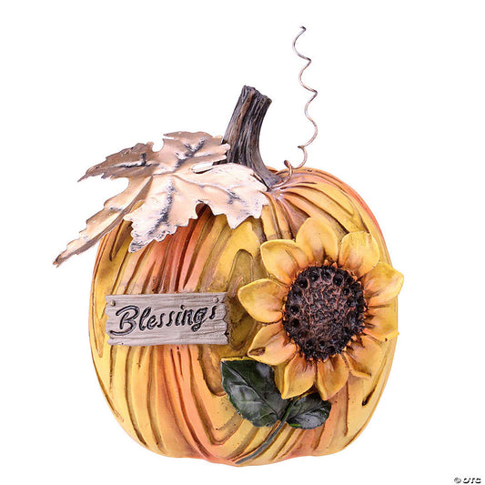 1 Piece(s): 6.5" Brown and Yellow Sunflower "Blessings" Thanksgiving Tabletop Pumpkin Decor | USA Decoration®