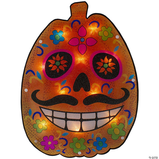 15" Lighted Sugar Skull Pumpkin Halloween Window Silhouette | USA Decoration®