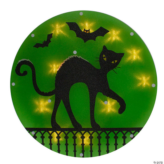 13.75" Lighted Black Cat Halloween Window Silhouette | USA Decoration®
