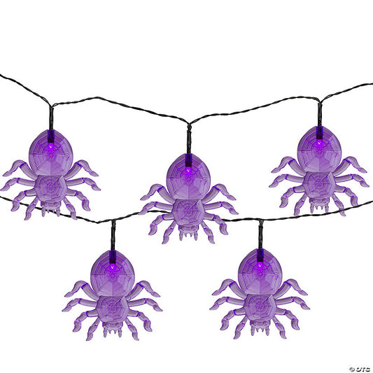 10ct Purple Battery Operated LED Spider Halloween Lights - 4.6 ft Black Wire | USA Decoration®